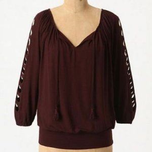 DELETTA Burgundy Top w/Cutouts 'Catch A Glimpse' Anthropologie